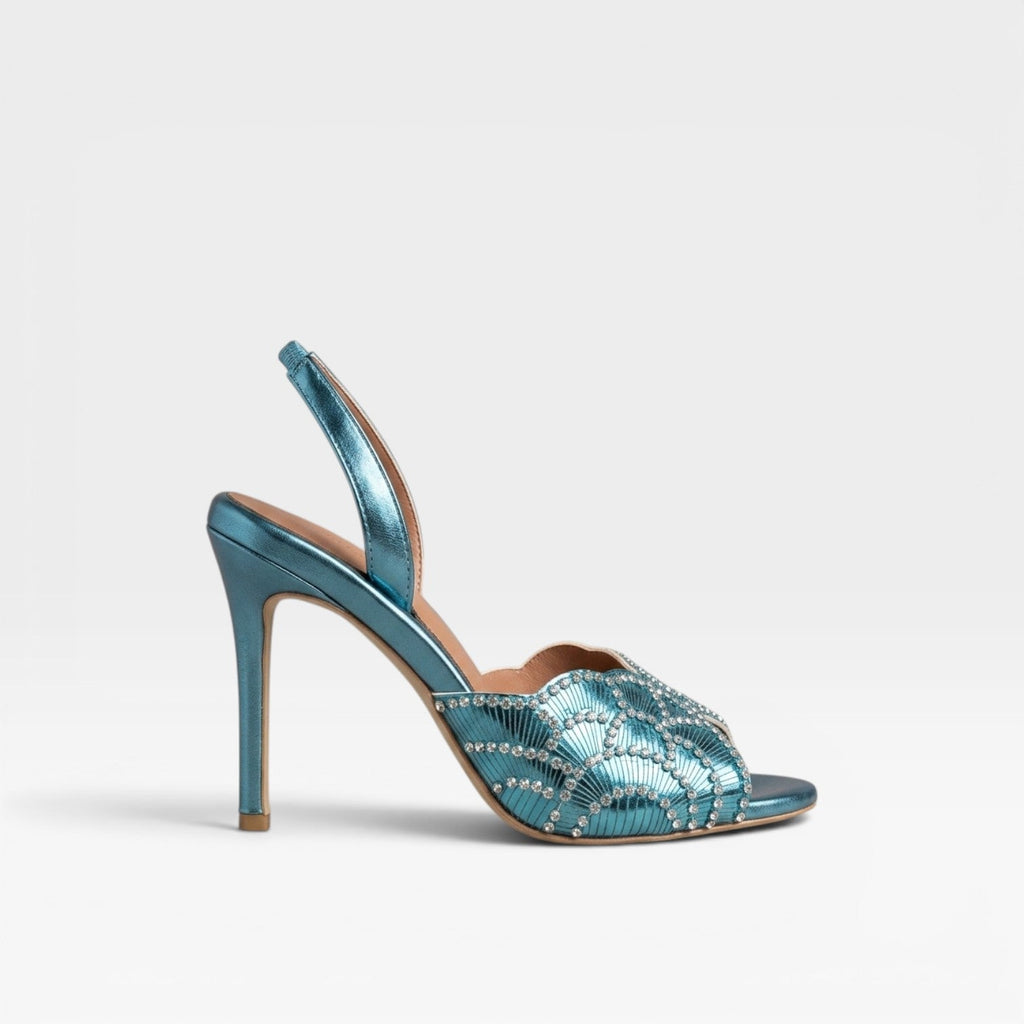 Women's Metallic Slingback Peep Toe Heels