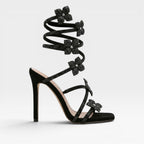 Women's Crystal Flower Ankle-Wrap Party Sandals