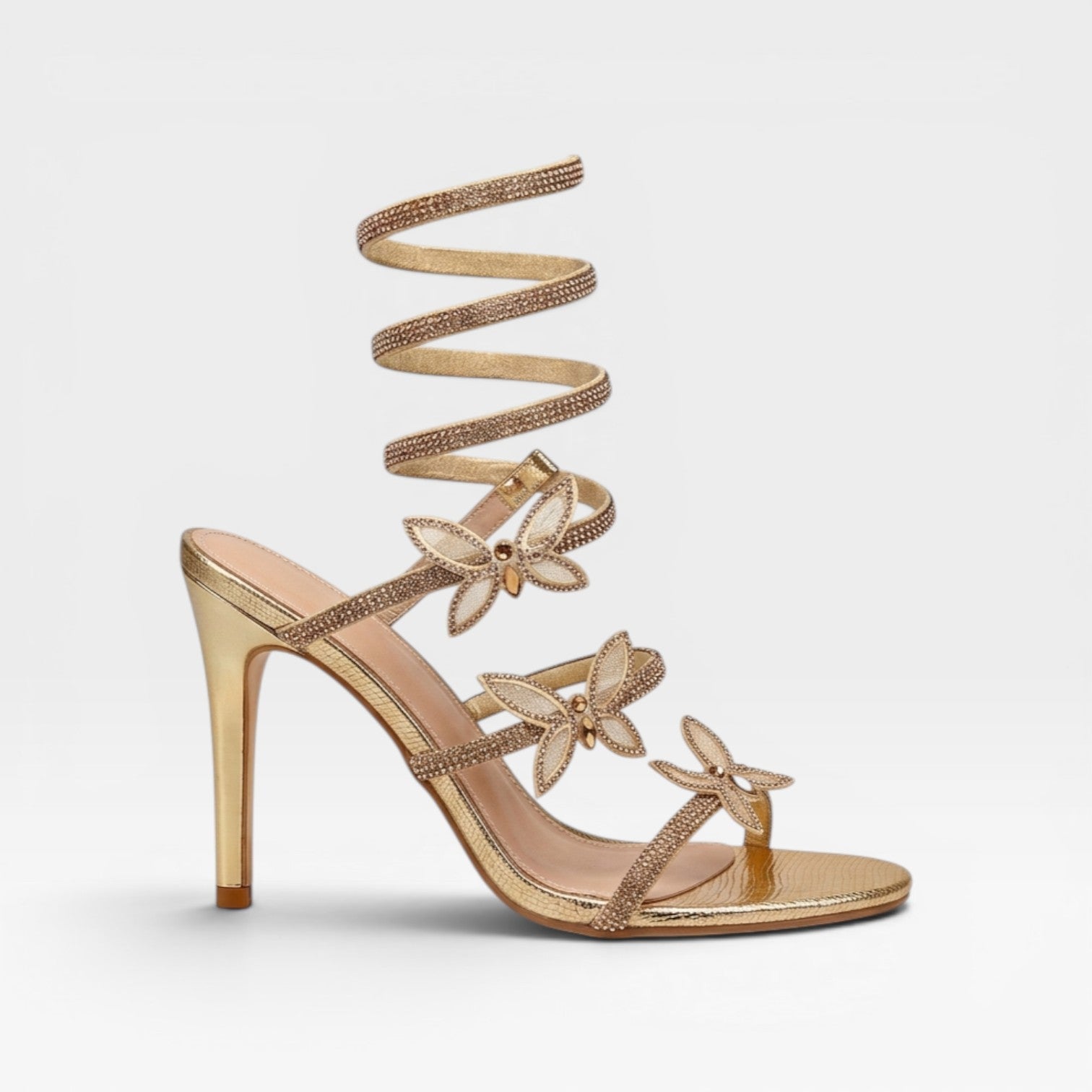 Women's Crystal Butterfly Ankle-Wrap Stiletto Sandals