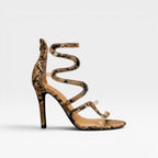 Women's Reptile-Embossed Spiral Ankle Wrap Heels