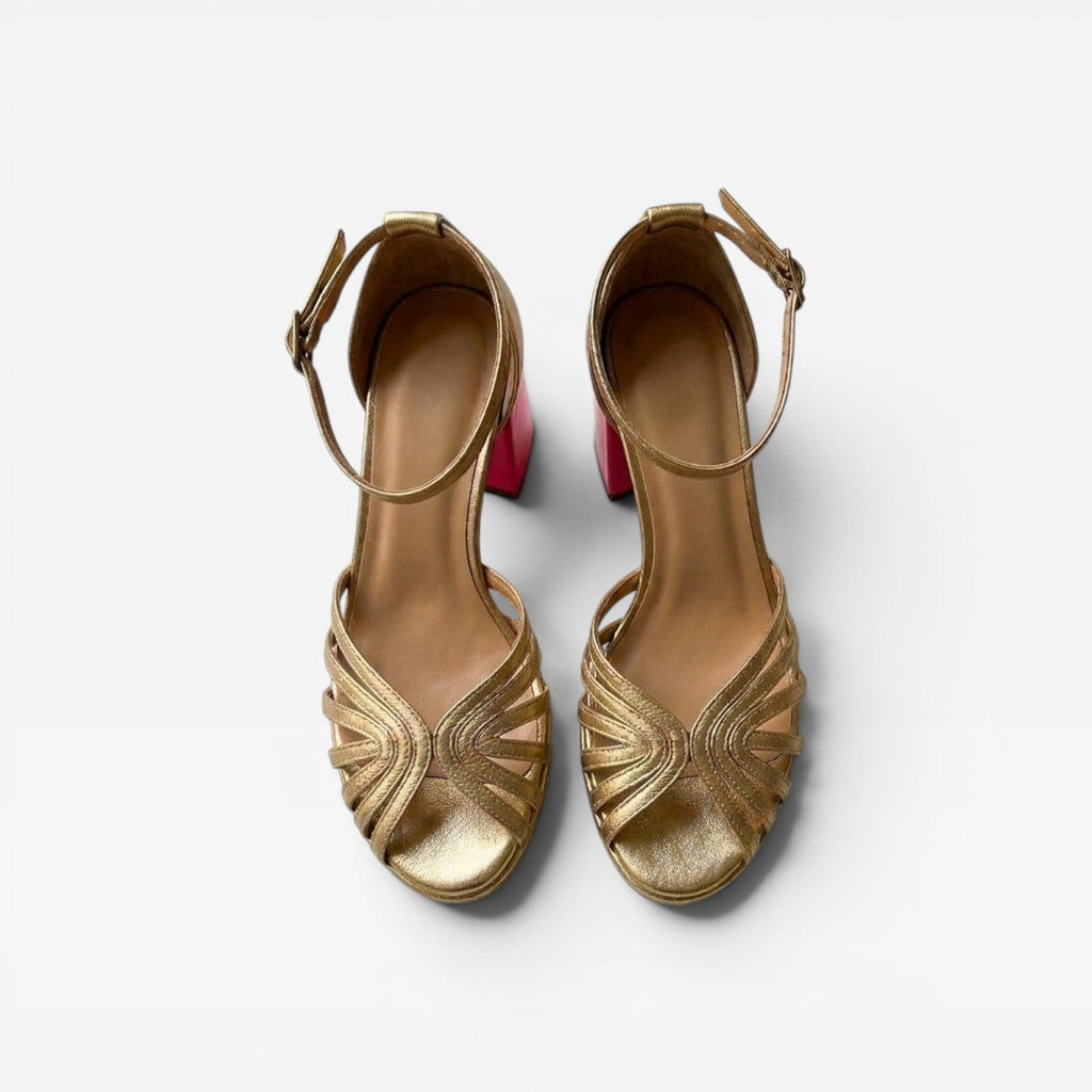 Women's Metallic Strappy Block-Heel Sandals