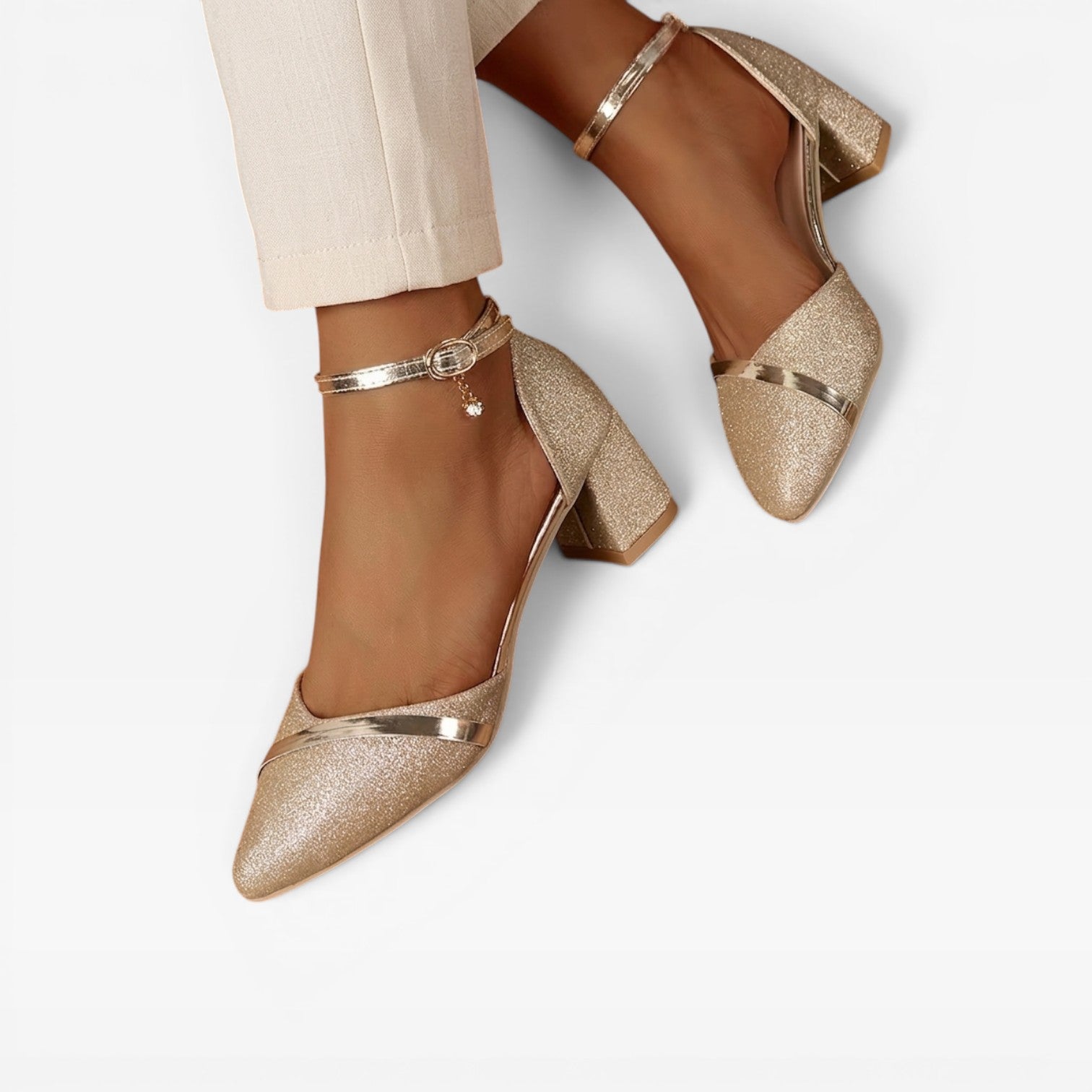 Women's Block Heel Ankle Strap Wedding Pumps