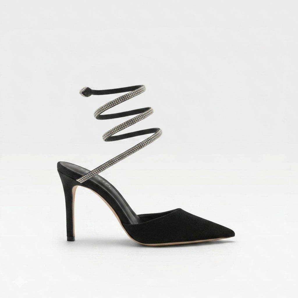 Women's Crystal Ankle Wrap Satin Pumps
