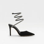 Women's Crystal Ankle Wrap Satin Pumps