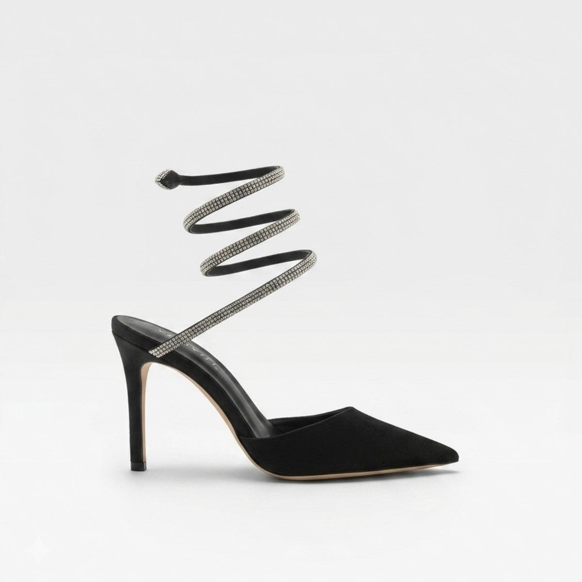 Women's Crystal Ankle Wrap Satin Pumps
