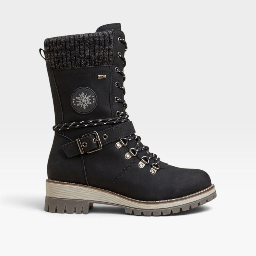 Women's Knit-Cuff Snow Boots with Buckle Detail