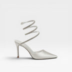 Women's Crystal Ankle Wrap Satin Pumps