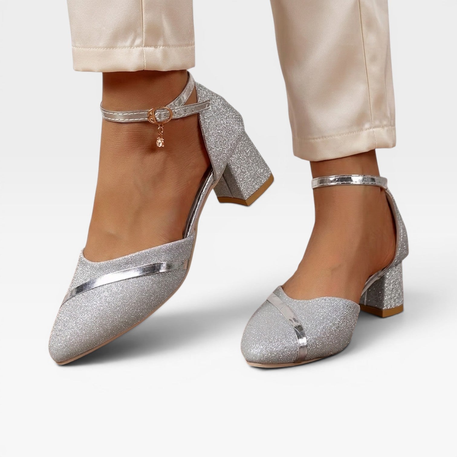 Women's Block Heel Ankle Strap Wedding Pumps