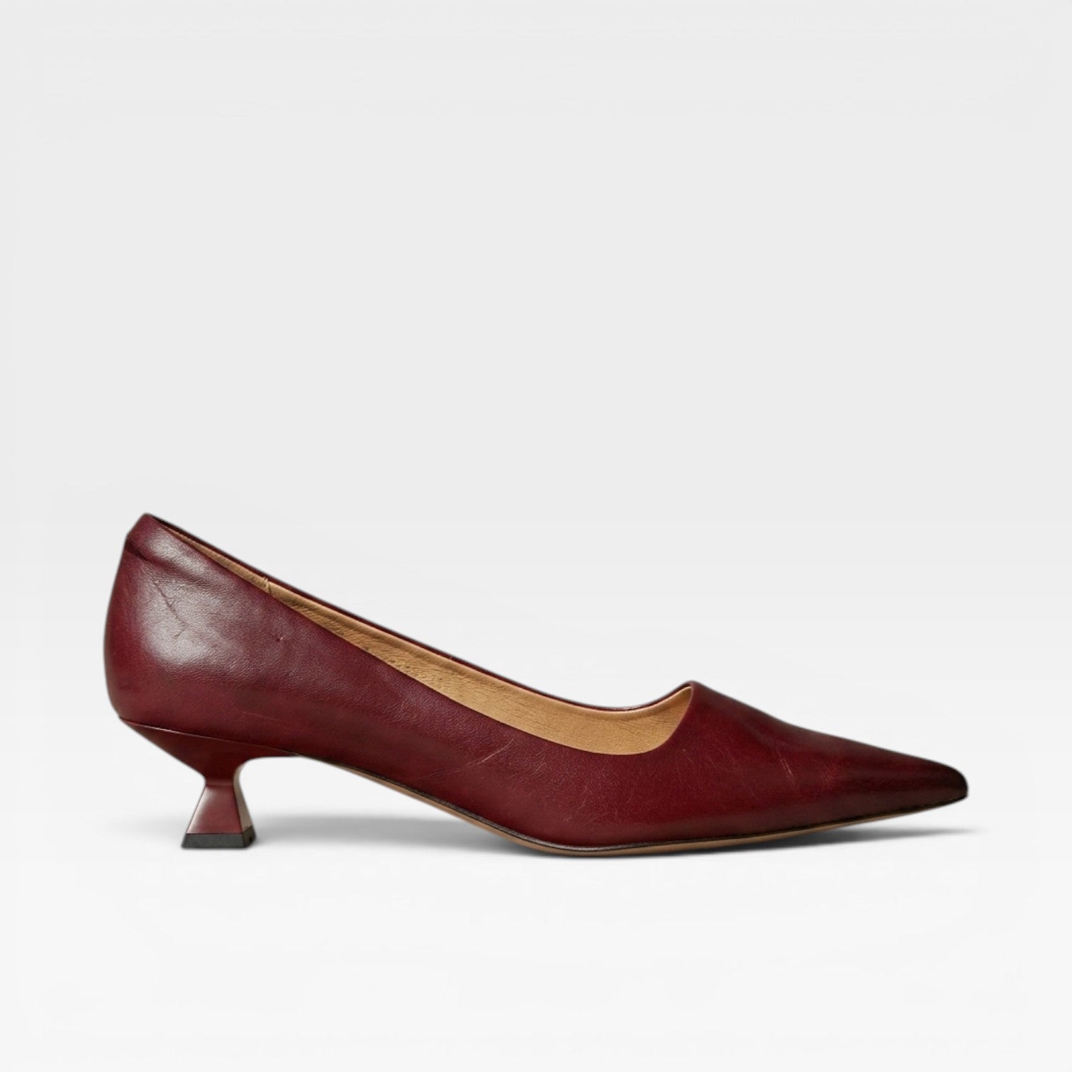 Women's Leather Kitten Heel Pointed-Toe Pumps