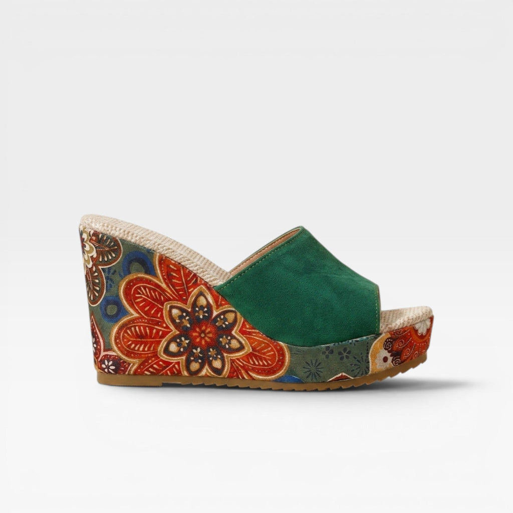 Women's Handcrafted Mixed Print Wedge Sandals