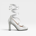 Women's Satin Ribbon Lace-Up Block Heel Pumps