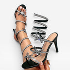 Women's Crystal Butterfly Ankle-Wrap Stiletto Sandals