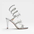 Women's Crystal Butterfly Ankle-Wrap Stiletto Sandals