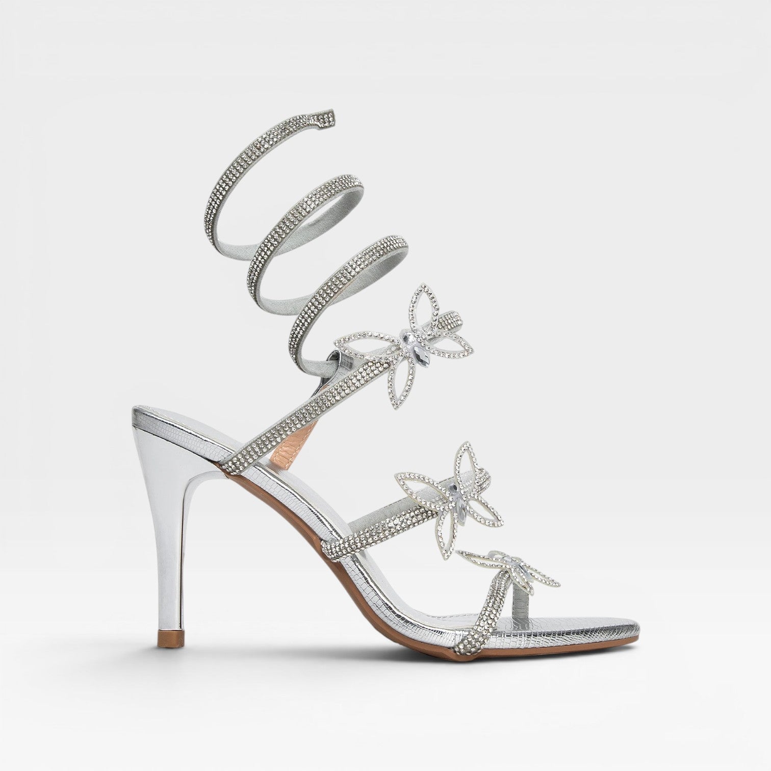Women's Crystal Butterfly Ankle-Wrap Stiletto Sandals