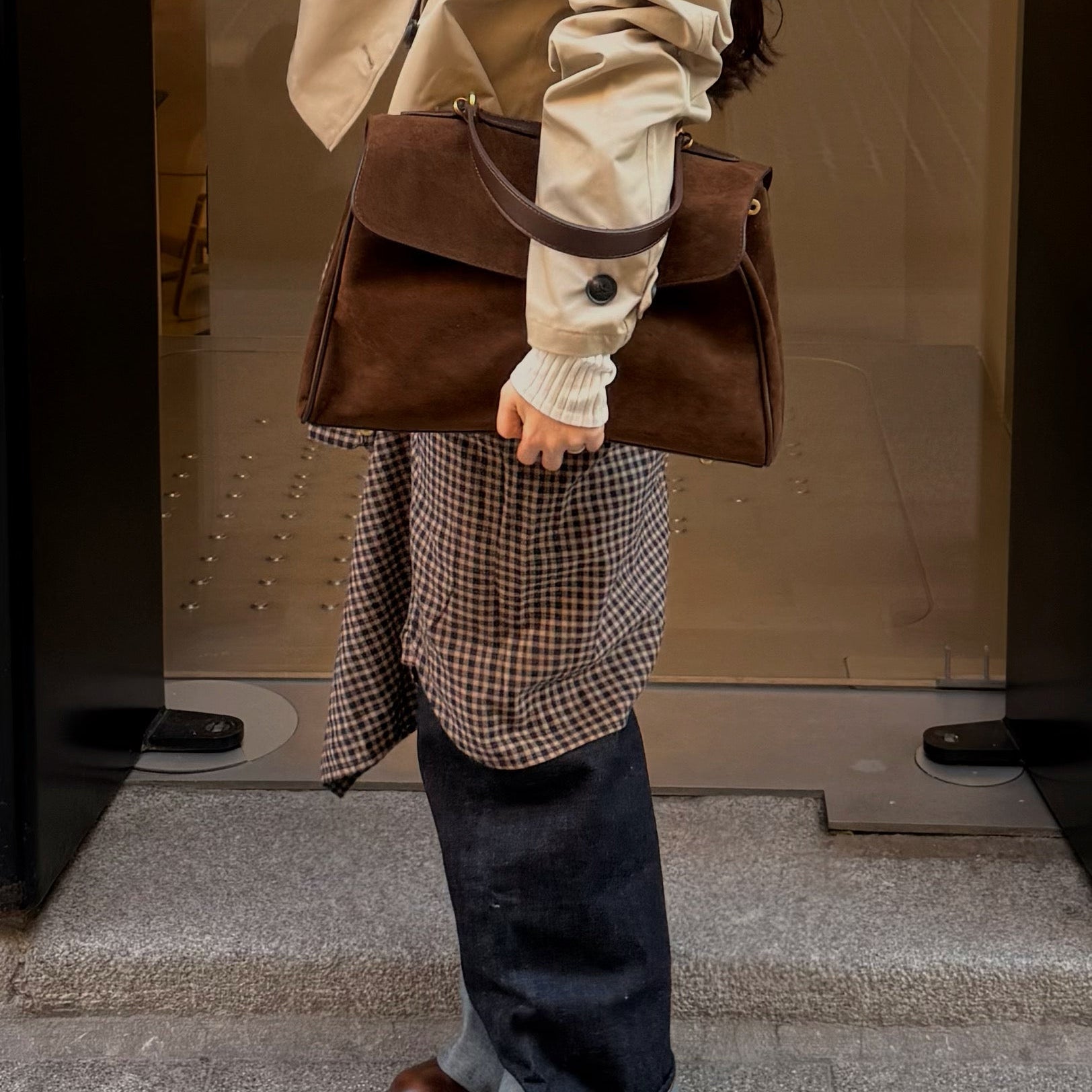 Women's Suede Shoulder Bag with Laptop Compartment