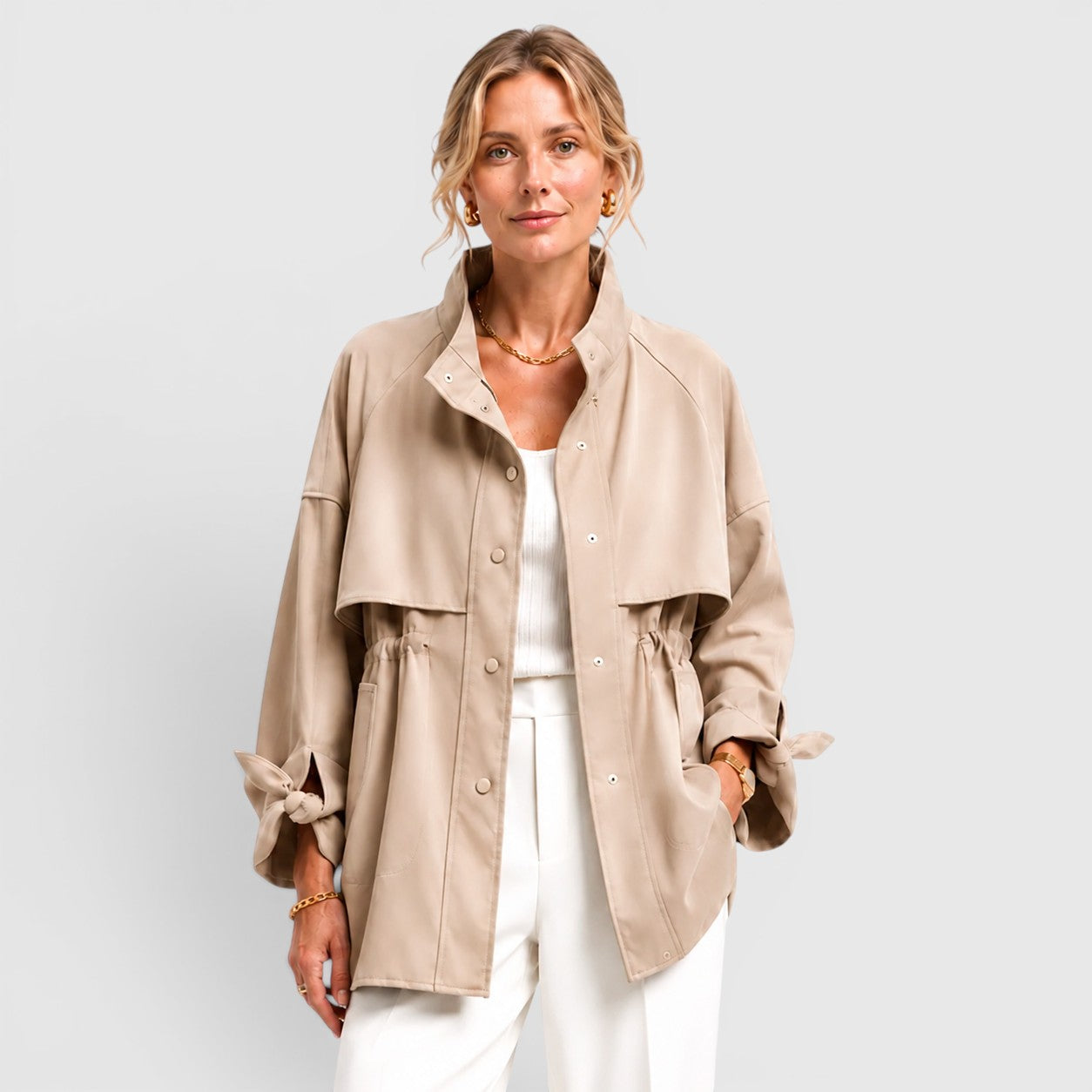 Women's Mid Length Loose Fit Trench Coat