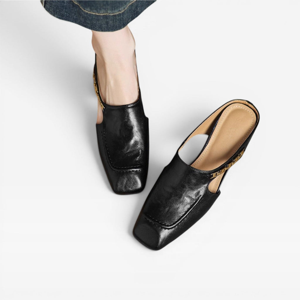 Women's Leather Square-Toe Slip-On Mules