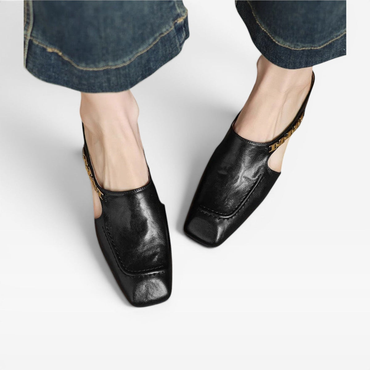 Women's Leather Square-Toe Slip-On Mules