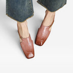 Women's Leather Square-Toe Slip-On Mules