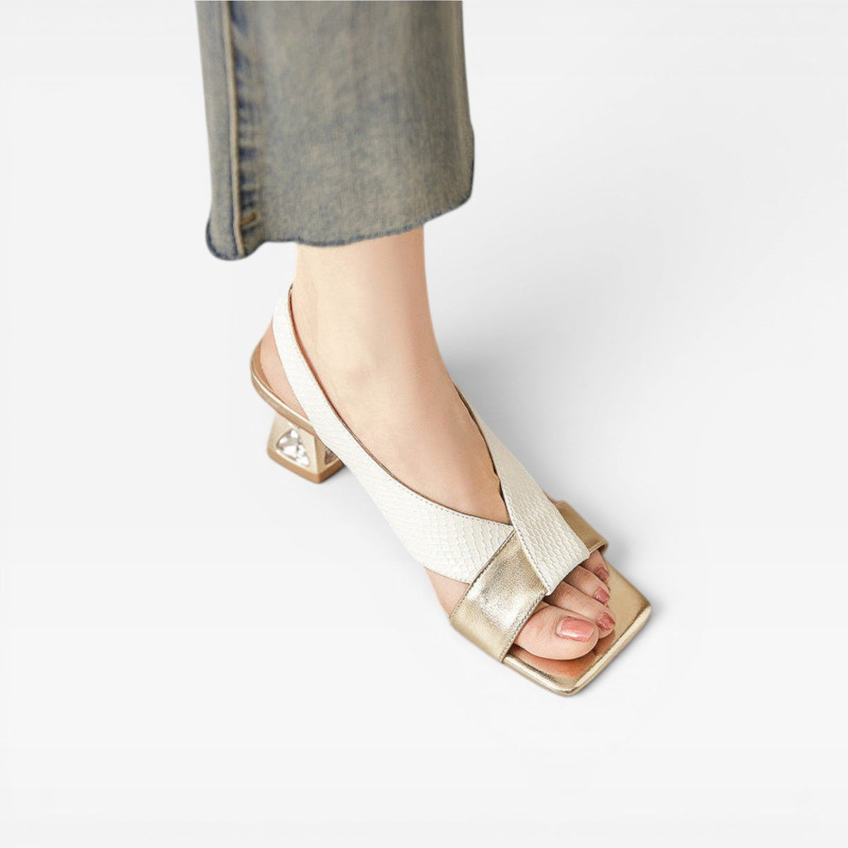 Women's Sculpted Crystal Heel Slingback Sandals