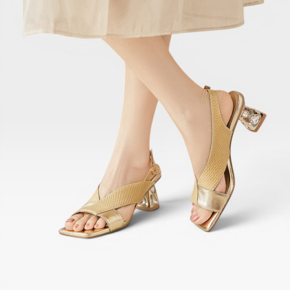 Women's Sculpted Crystal Heel Slingback Sandals