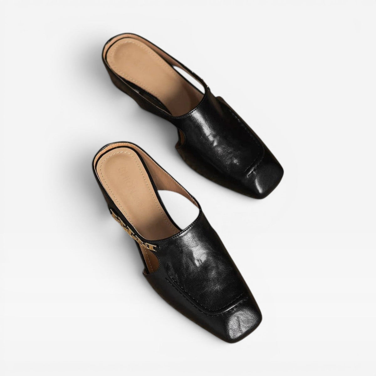 Women's Leather Square-Toe Slip-On Mules