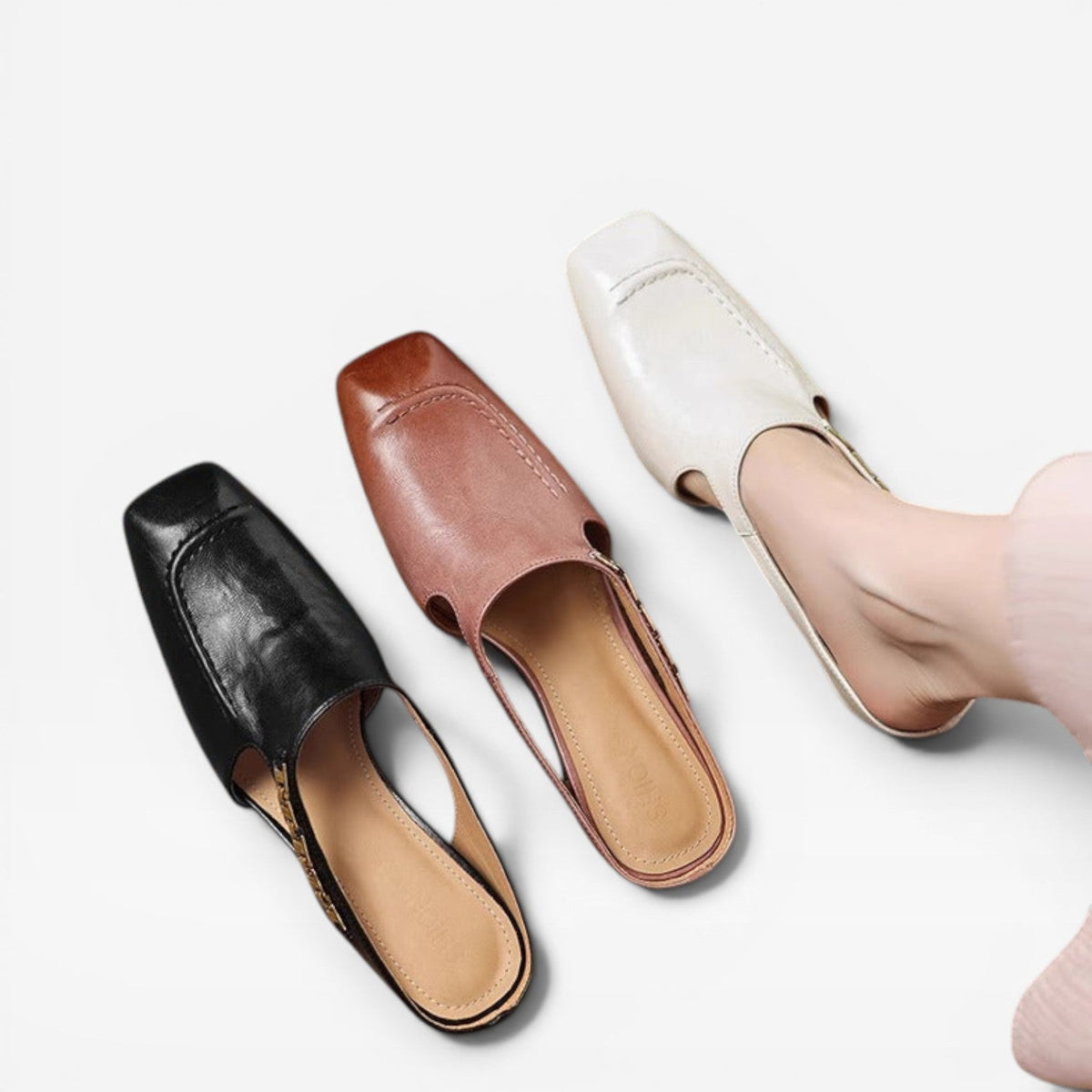 Women's Leather Square-Toe Slip-On Mules