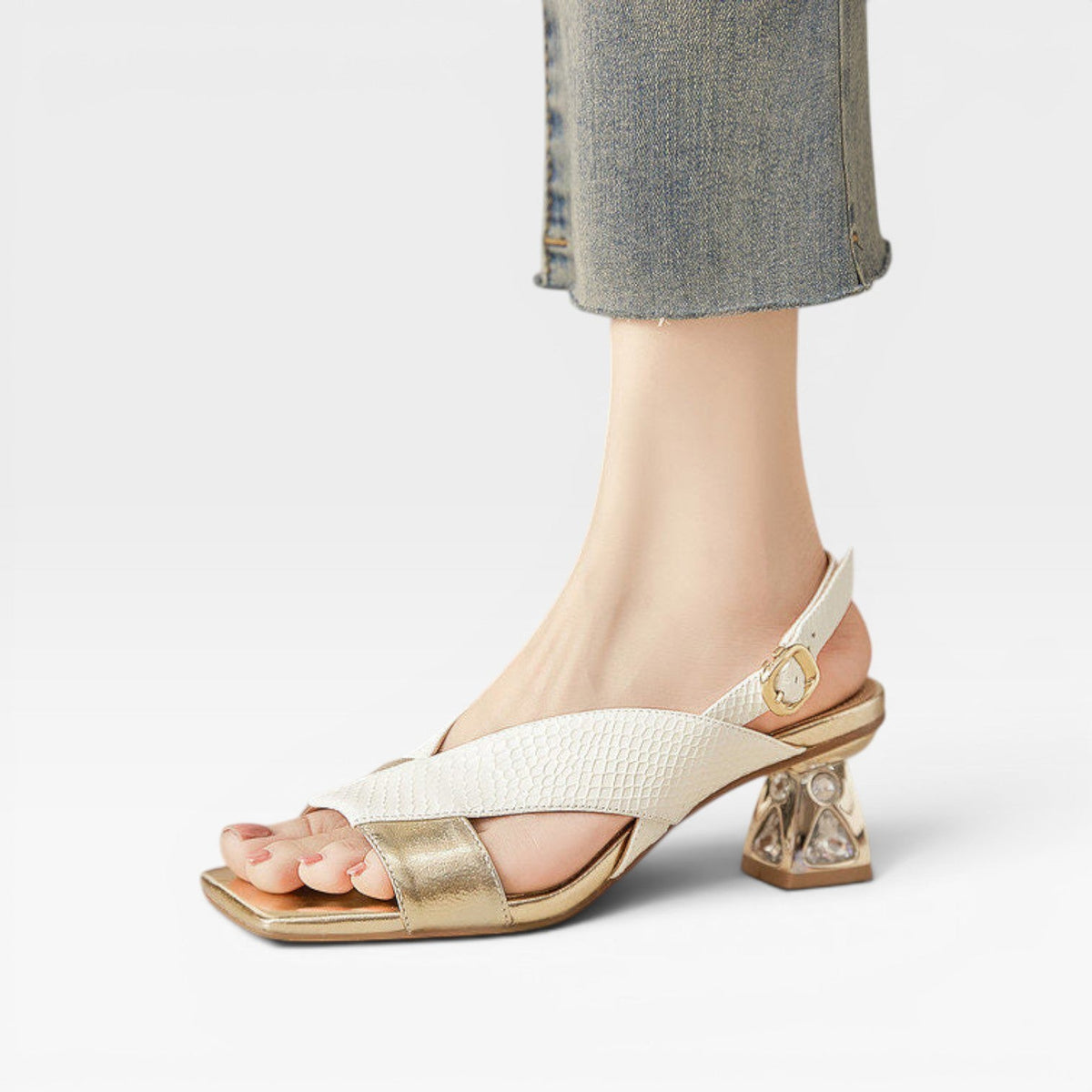 Women's Sculpted Crystal Heel Slingback Sandals