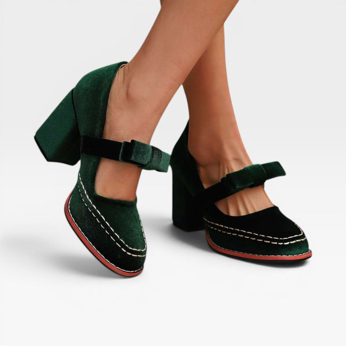 Women's Velvet Mary Jane Bow Pumps