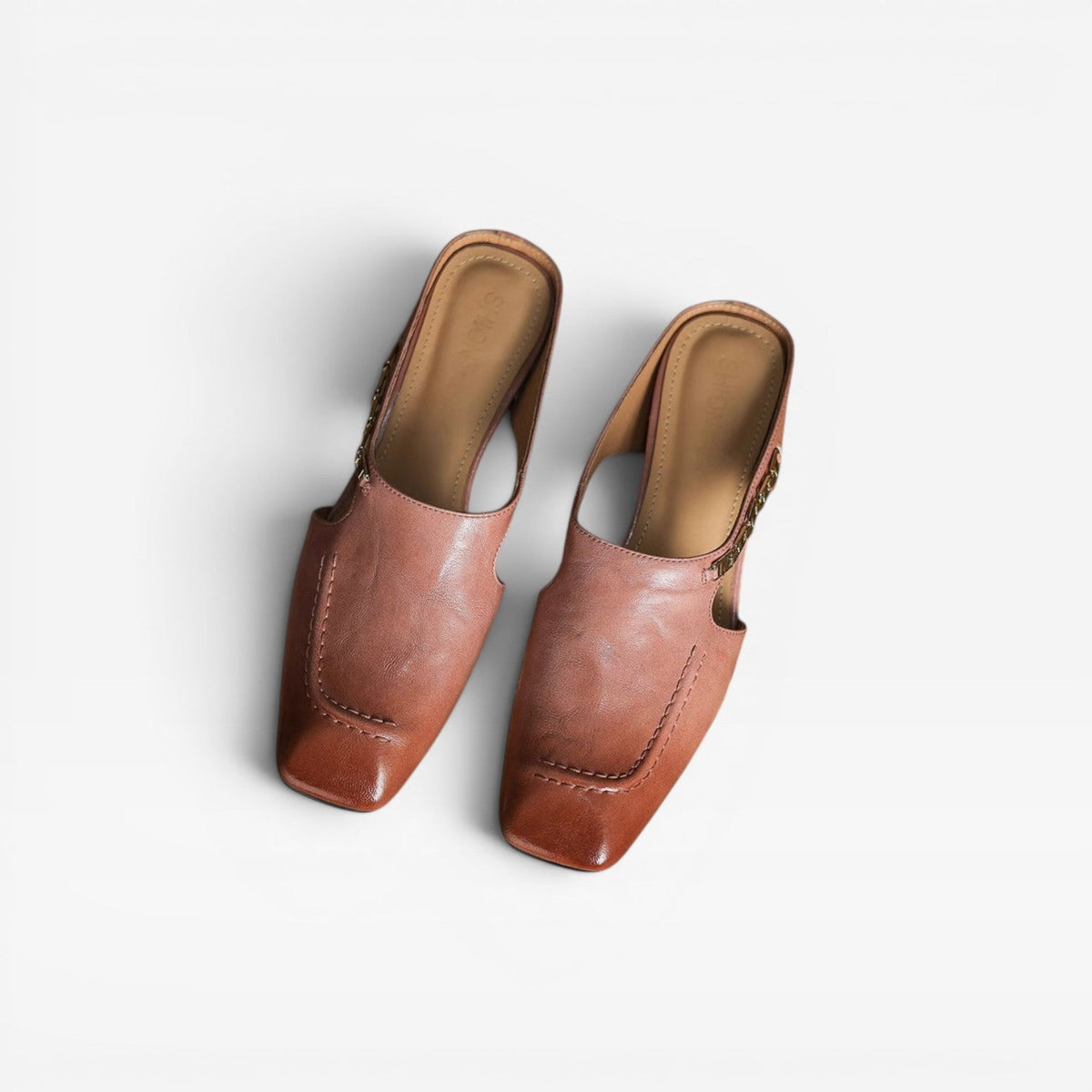 Women's Leather Square-Toe Slip-On Mules