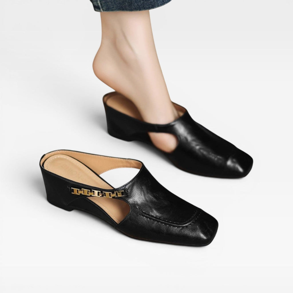 Women's Leather Square-Toe Slip-On Mules