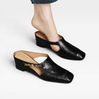 Women's Leather Square-Toe Slip-On Mules