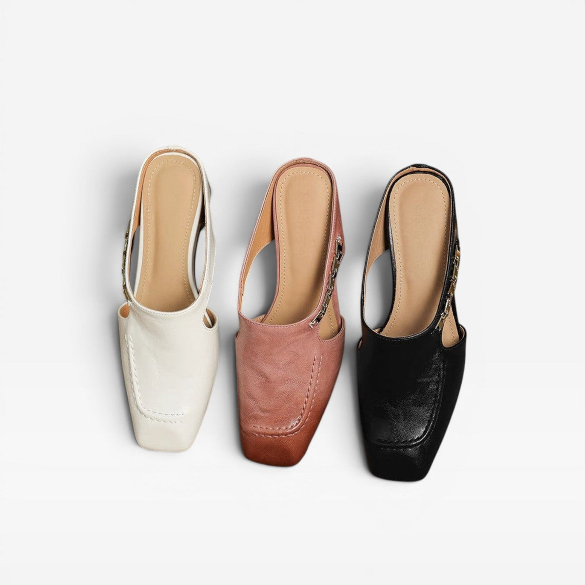Women's Leather Square-Toe Slip-On Mules