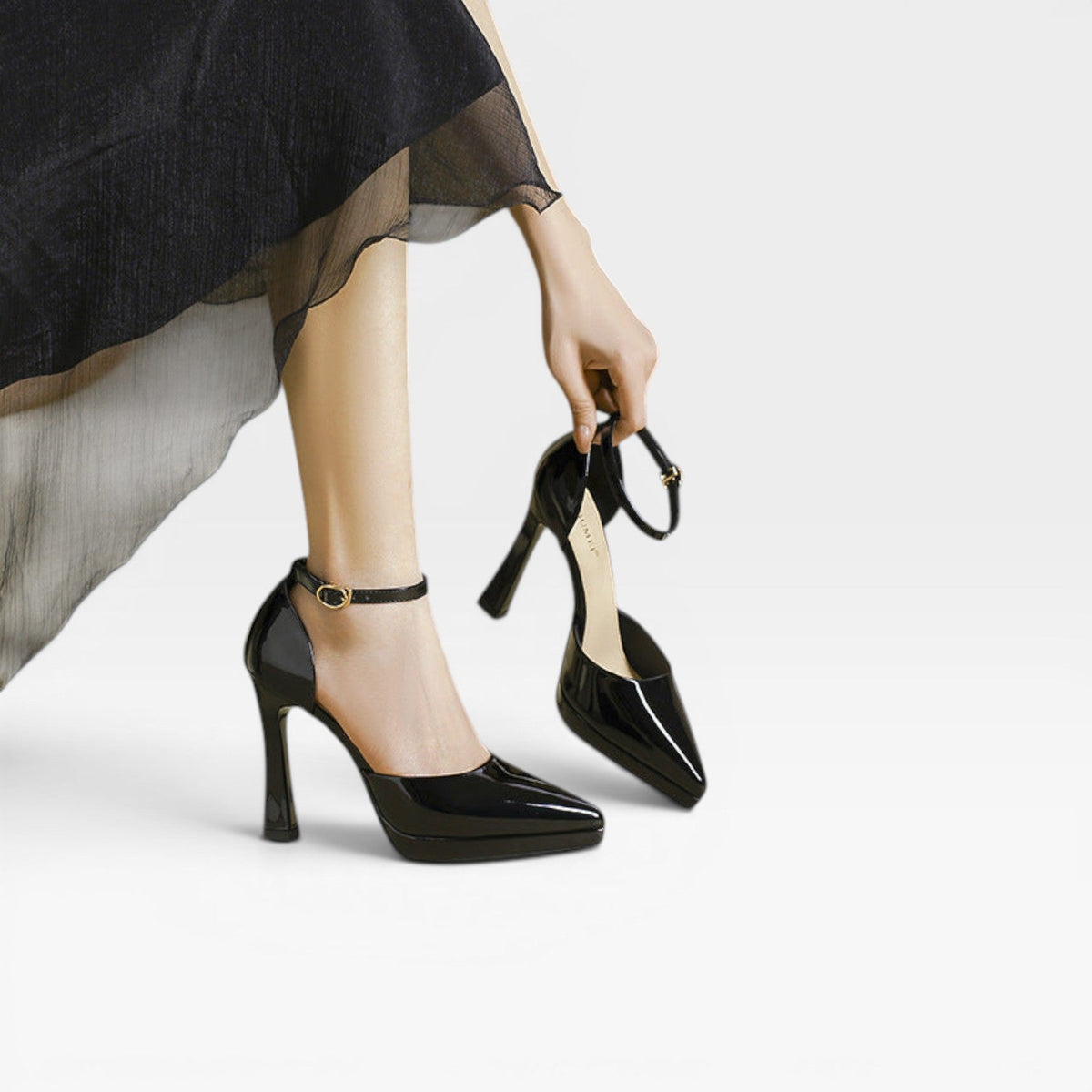Women's Patent Leather Pointed-Toe Ankle Strap Pumps
