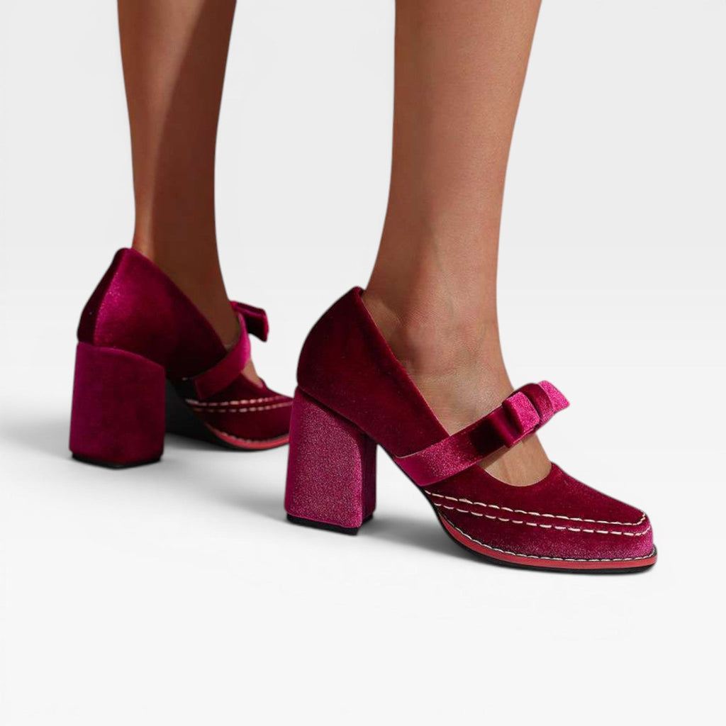 Women's Velvet Mary Jane Bow Pumps