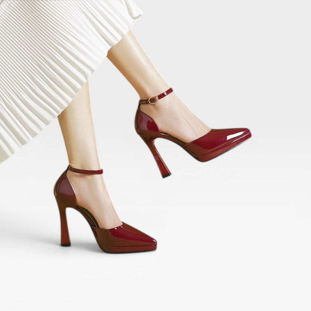 Women's Patent Leather Pointed-Toe Ankle Strap Pumps