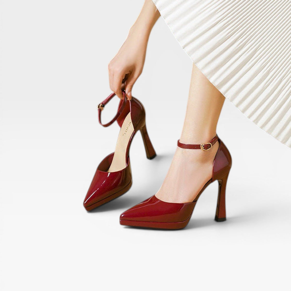 Women's Patent Leather Pointed-Toe Ankle Strap Pumps