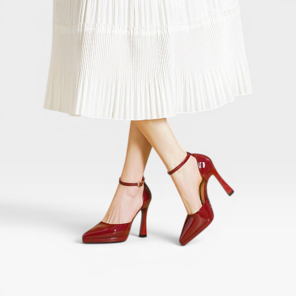 Women's Patent Leather Pointed-Toe Ankle Strap Pumps