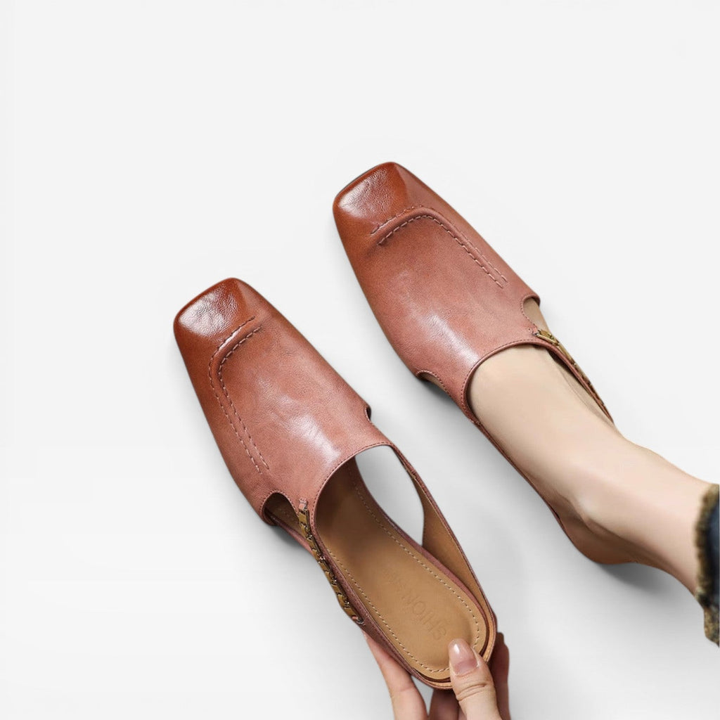 Women's Leather Square-Toe Slip-On Mules