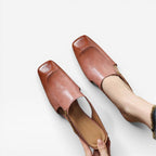 Women's Leather Square-Toe Slip-On Mules