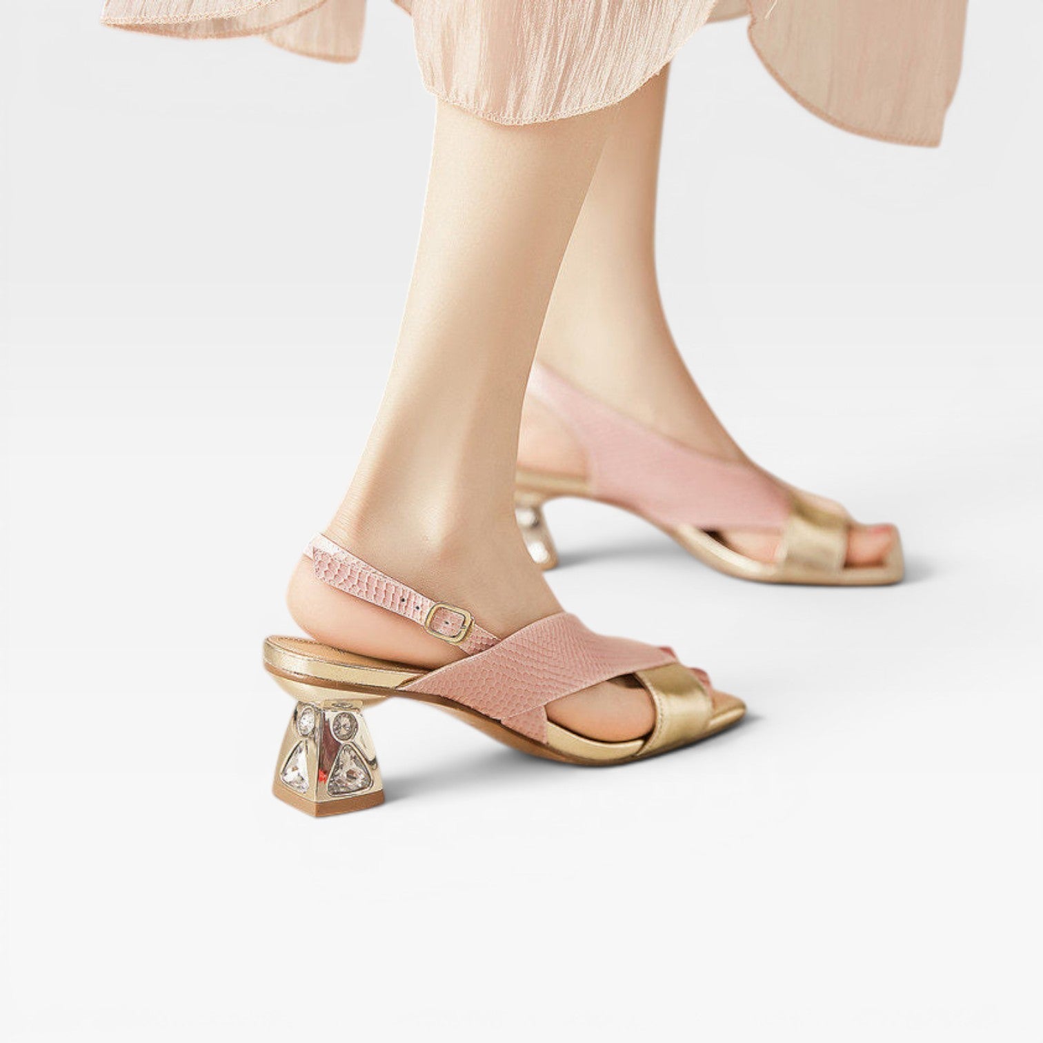 Women's Sculpted Crystal Heel Slingback Sandals