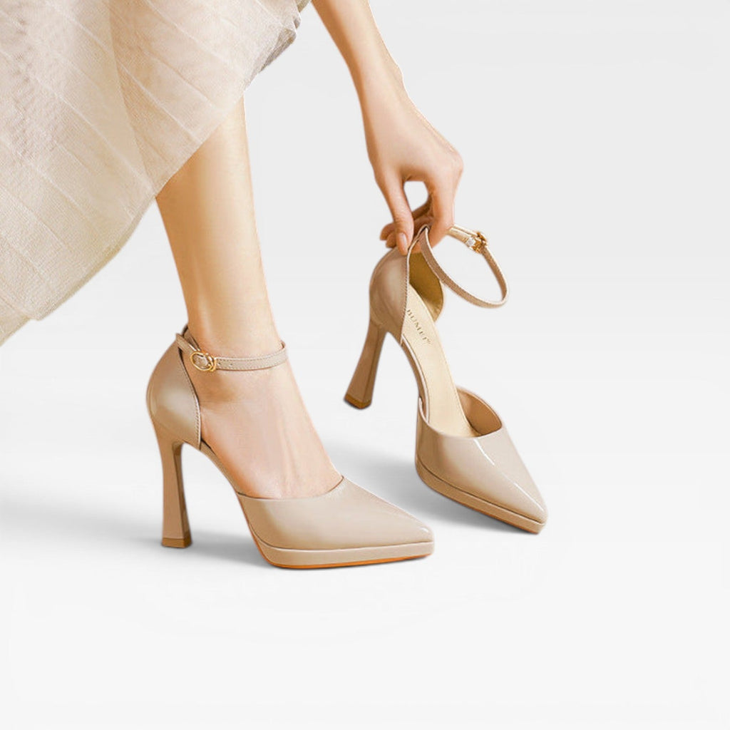 Women's Patent Leather Pointed-Toe Ankle Strap Pumps