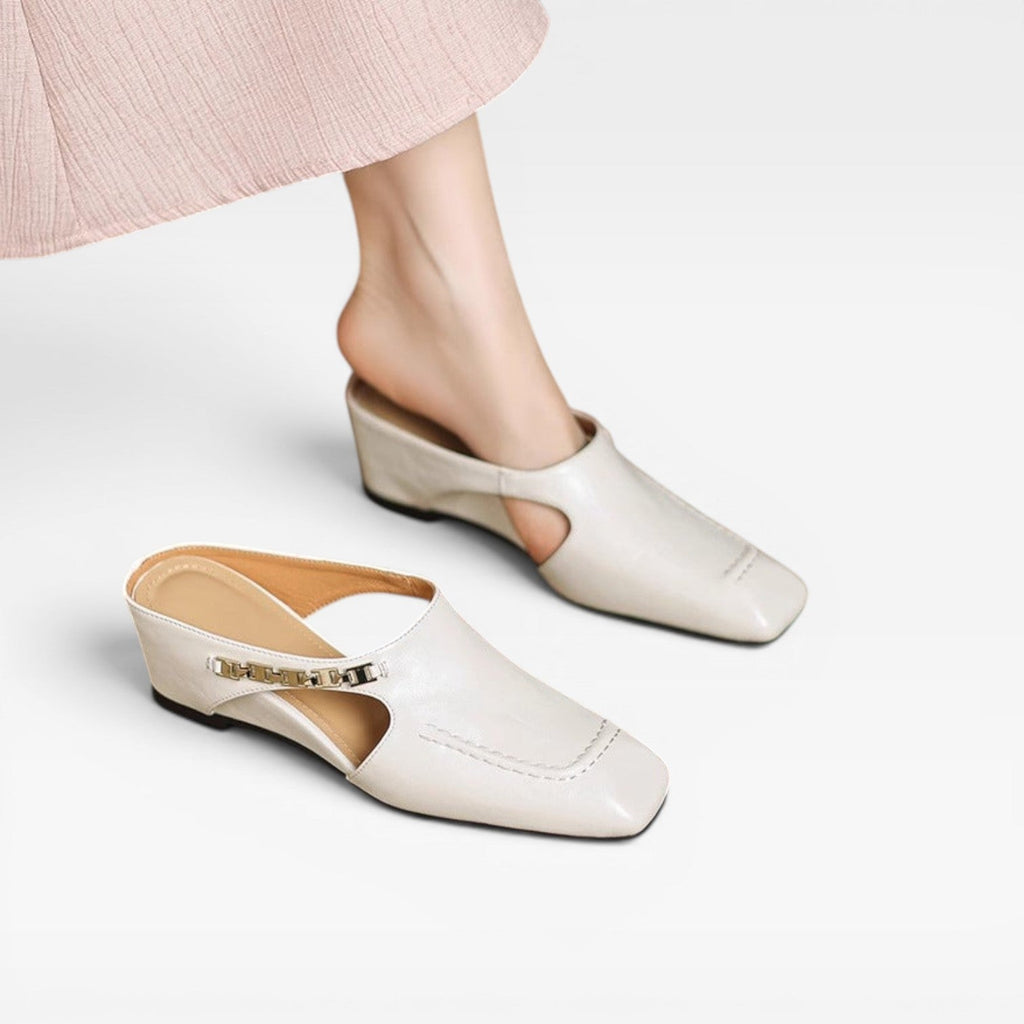 Women's Leather Square-Toe Slip-On Mules