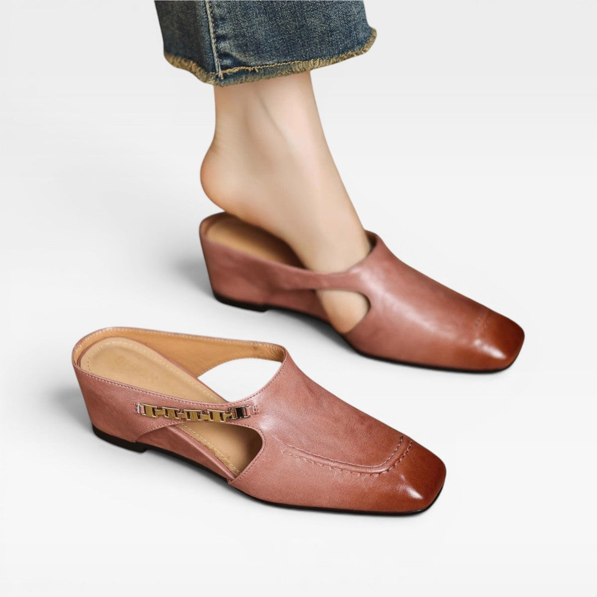 Women's Leather Square-Toe Slip-On Mules