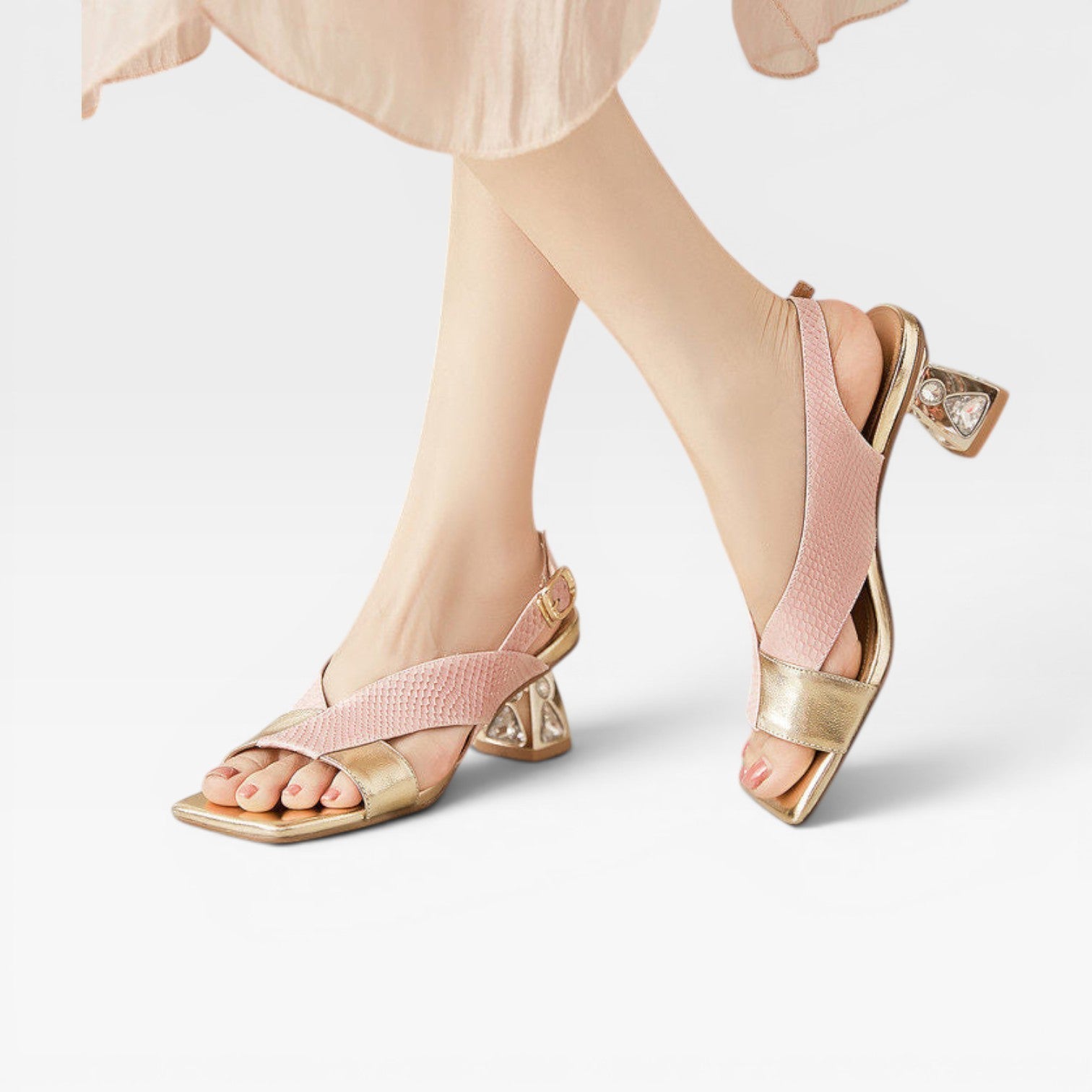 Women's Sculpted Crystal Heel Slingback Sandals