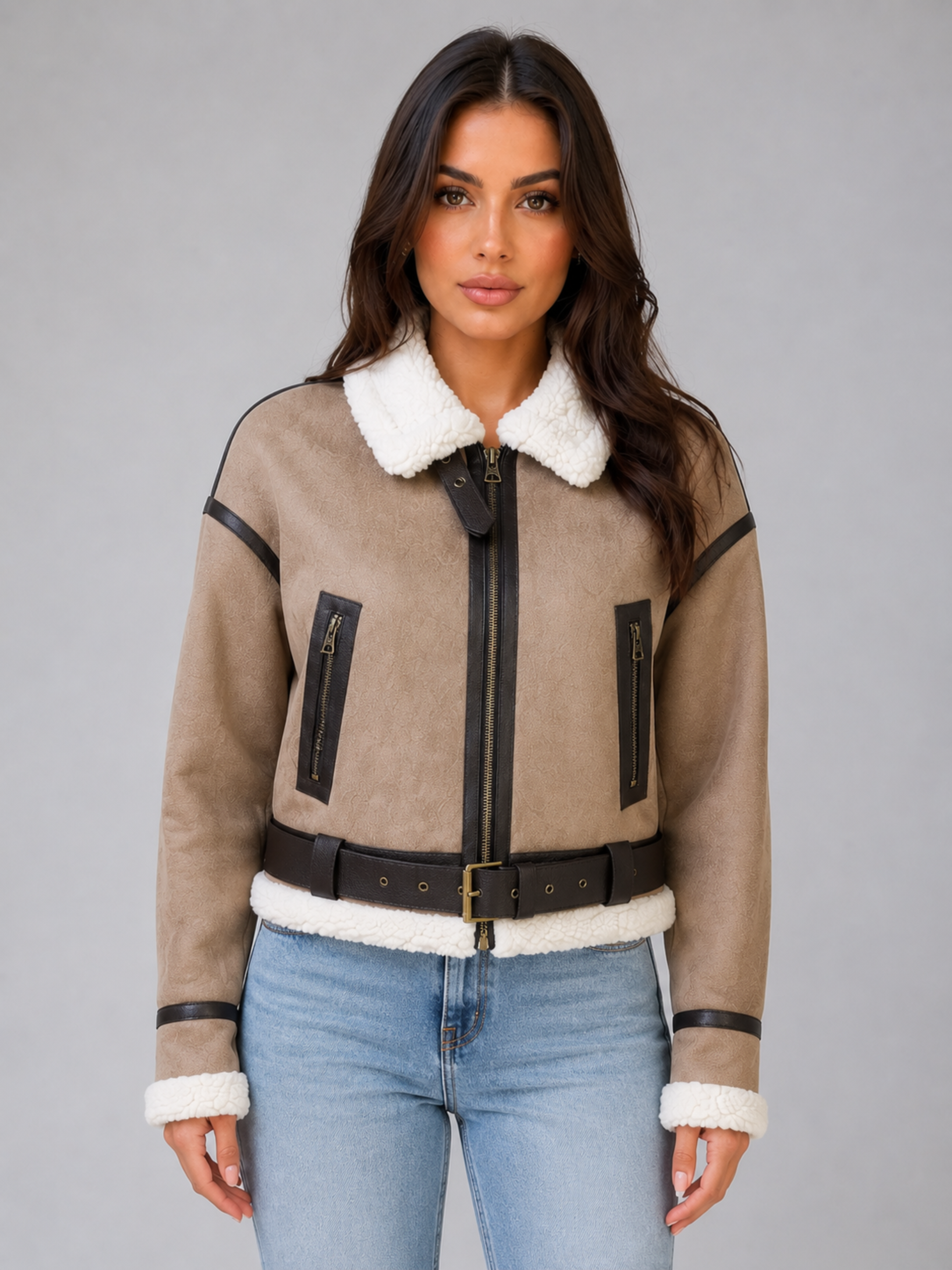 Women's Cropped Aviator Teddy Jacket