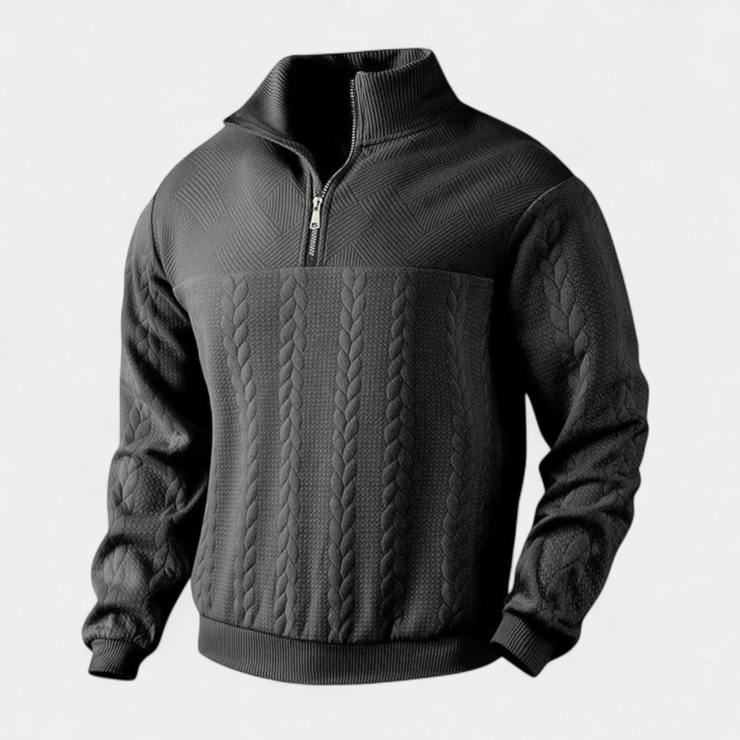 Cable Knit Merino Half-Zip Sweater High Collar for Men