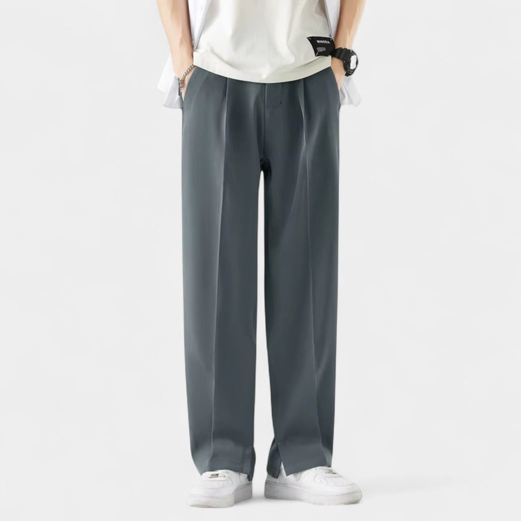 Wide Leg Straight Trousers Stretch Regular Fit for Men