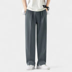 Wide Leg Straight Trousers Stretch Regular Fit for Men