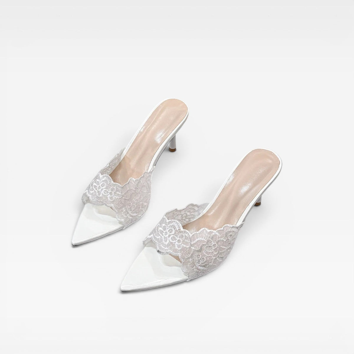 Women's Lace Pointed Toe Mule Heels
